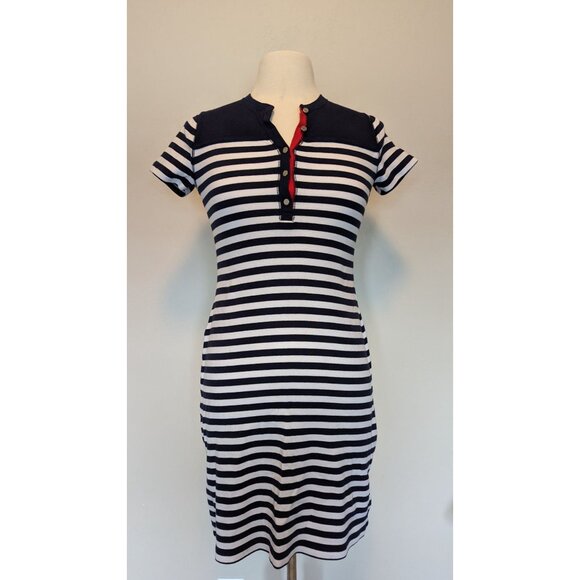 Chaps Womens Navy & White Striped Cotton Dress Small - Picture 1 of 4